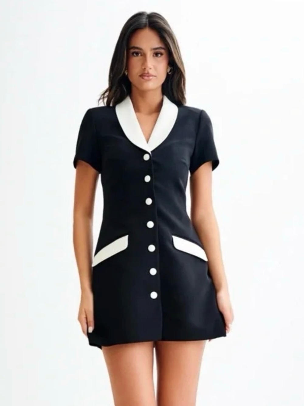 Meshki Paolina Collared Contrast Suiting Mini Dress Black White Size Small